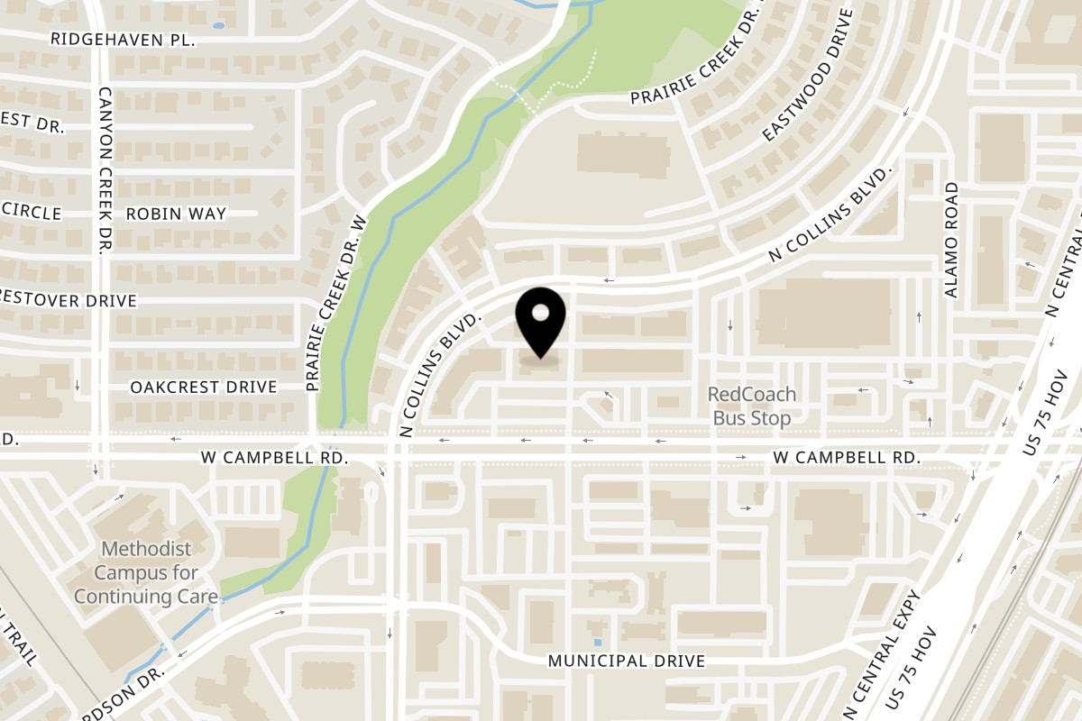 Map showing the location of Asian Mint Richardson on 300 W Campbell Rd Ste 140 in Richardson